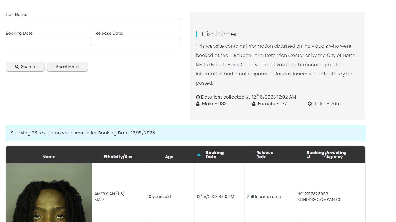 Bookings and Releases - Horry County SC.Gov